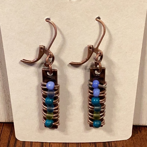 Wrapped Beaded Copper Earrings - Picture 2 of 3